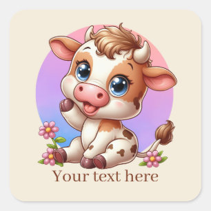 Cute Country cow add text  Square Sticker