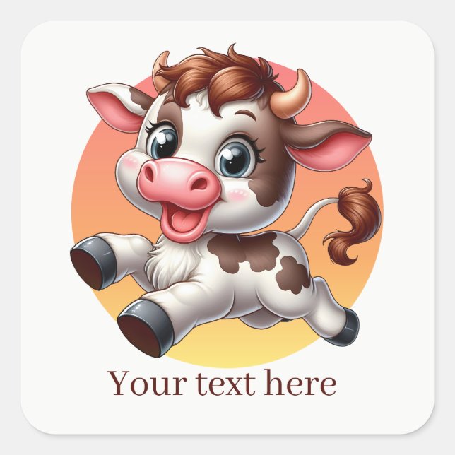 Cute Country cow add text  Square Sticker (Front)