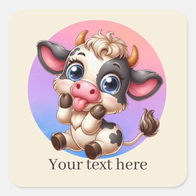 Cute Country cow add text  Square Sticker (Front)