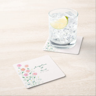 Cute Country Daisies Pink Floral Square Paper Coaster