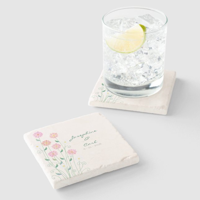 Cute Country Daisies Pink Floral Stone Coaster (Side)