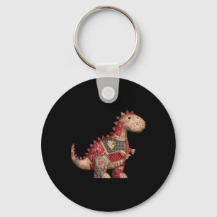 Cute Country Dinosaur Patchwork Hearts Valentine  Key Ring