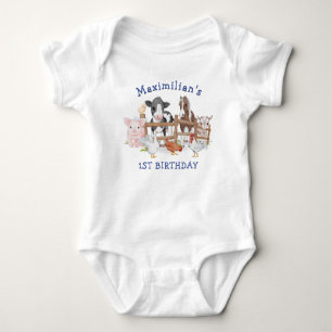 Cute Country Farm Animals 1st Birthday Baby Bodysuit