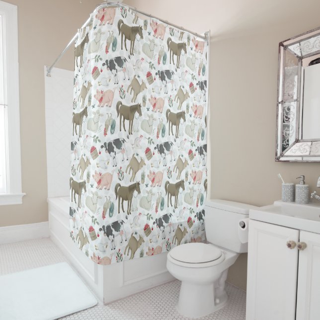 Cute Country Farmhouse Animals Cows Sheep Pigs Shower Curtain (In Situ)