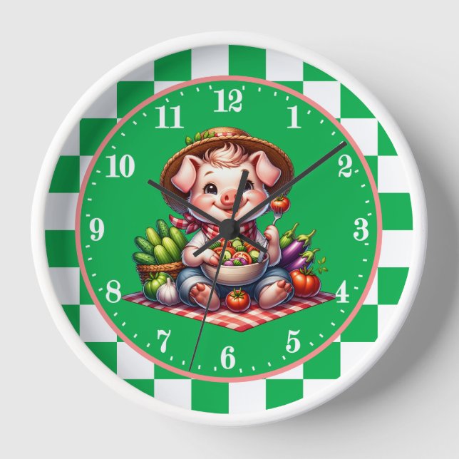 Cute Country garden pig green house Clock (Front)