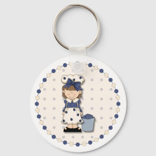 Cute country girl + bucket filled with blueberries key ring