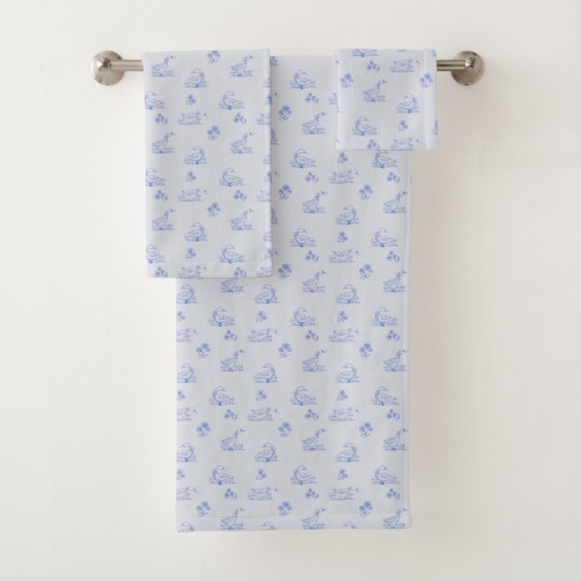 Cute Country Goose Toile Pattern Bath Towel Set (Insitu)