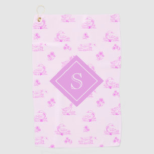 Cute Country Goose Toile Pattern Monogram Golf Towel