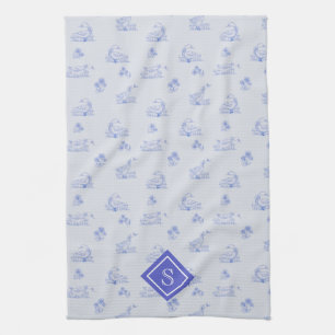 Cute Country Goose Toile Pattern Monogram Tea Towel