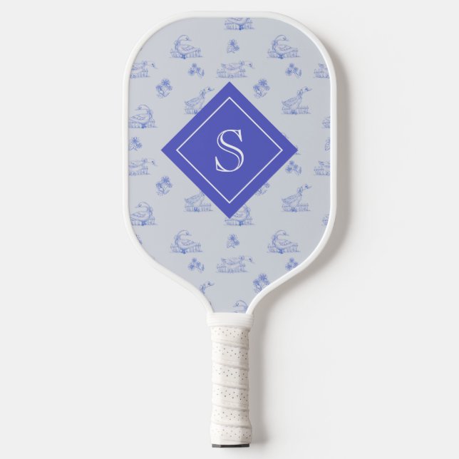 Cute Country Goose Toile Pattern Personalised Pickleball Paddle (Front)
