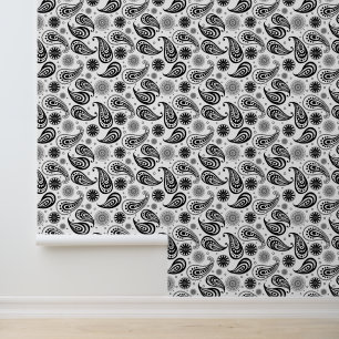 Cute Country Paisley pattern black white tiled Wallpaper