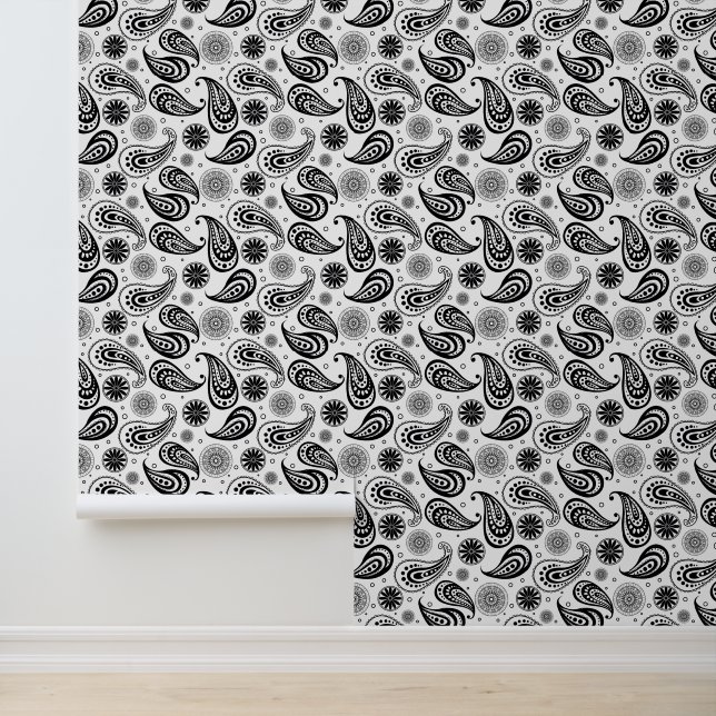 Cute Country Paisley pattern black white tiled  Wallpaper (Application)