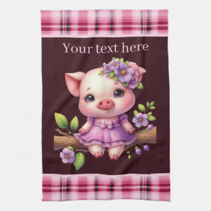 Cute Country pig add text Tea Towel