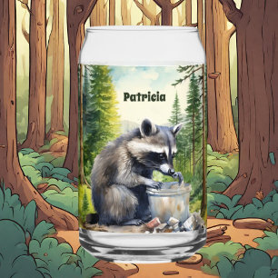 Cute Country racoon add name Can Glass