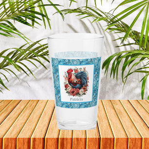 Cute Country rooster add name  Glass