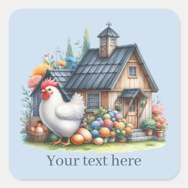 cute Country rooster chicken lovers add message Square Sticker (Front)