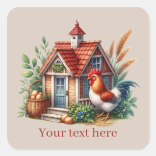 cute Country rooster chicken lovers add message  Square Sticker