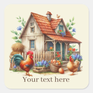 cute Country rooster lovers add message Square Sticker