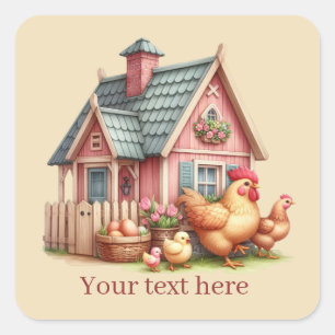 cute Country rooster lovers add message  Square Sticker