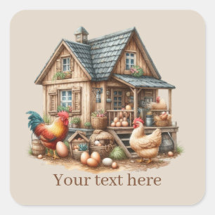 cute Country rooster lovers add message  Square Sticker
