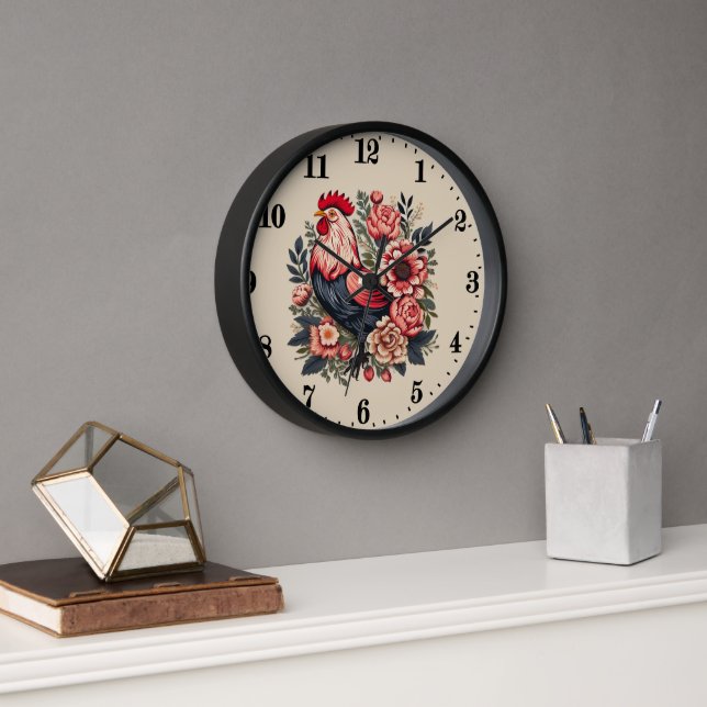 Cute country rooster lovers  clock (Office)