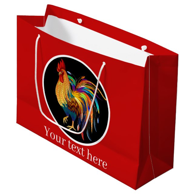 Cute Country rooster party Large Gift Bag (Front Angled)
