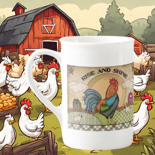 Cute Country Rooster rise shine Bone China Mug