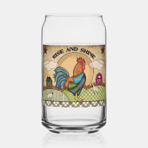 Cute Country rooster rise shine farmhouse Can Glass