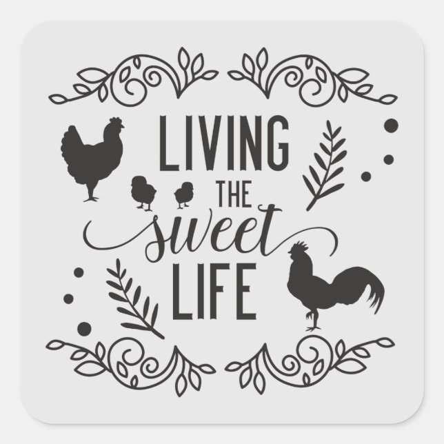 cute Country Roosters Farm life word art Square Sticker (Front)