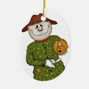 Cute Country Scarecrow Folk Art Ceramic Tree Decoration