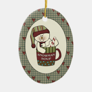 Cute Country Snowman Soup Christmas Cup Ceramic Tree Decoration