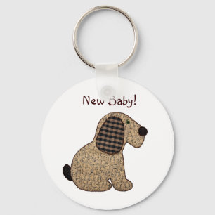 Cute Country Style Gingham Dog New Baby Key Ring