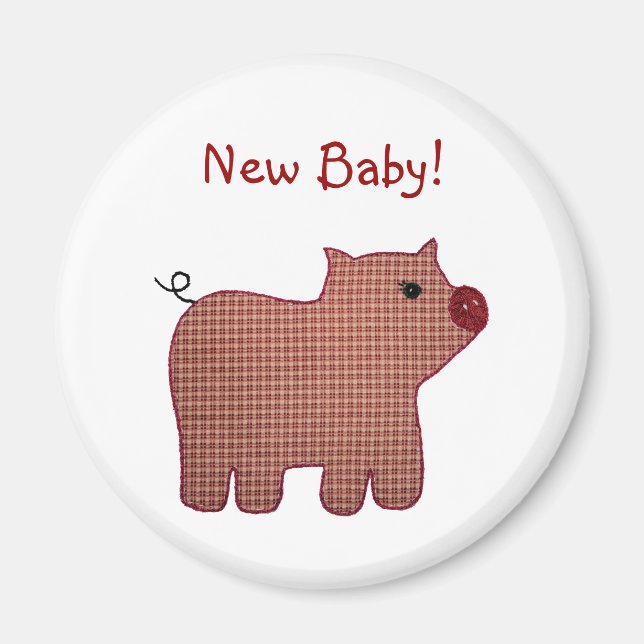 Cute Country Style Pink Plaid Pig New Baby Magnet (Front)