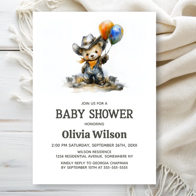 Cute Country Teddy Bear Baby Shower Invitation (Creator Uploaded)
