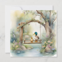 Cute Country Water-colour Ducks On A Swing