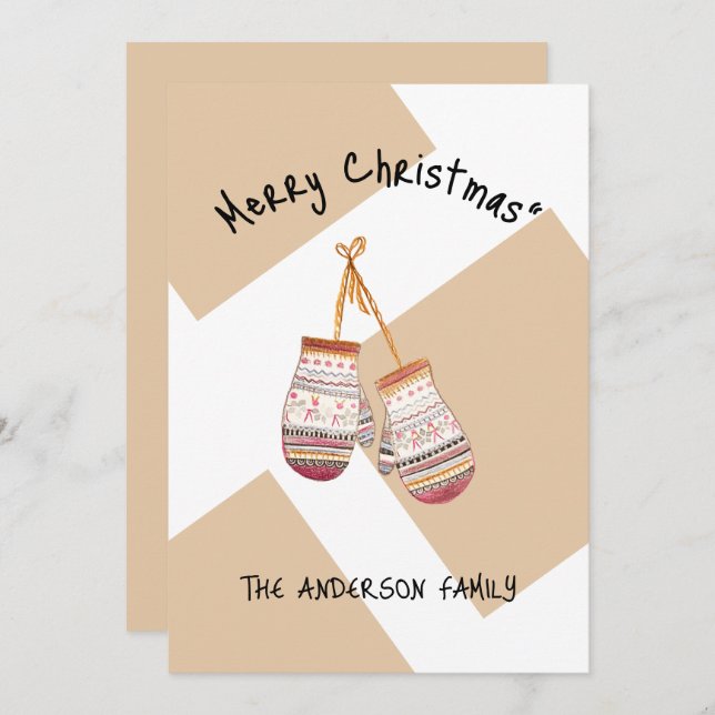 Cute Country Winter Gloves Merry Christmas Holiday Card (Front/Back)