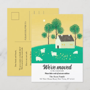 Cute Countryside House Trees Sheep We've Moved Announcement Postcard
