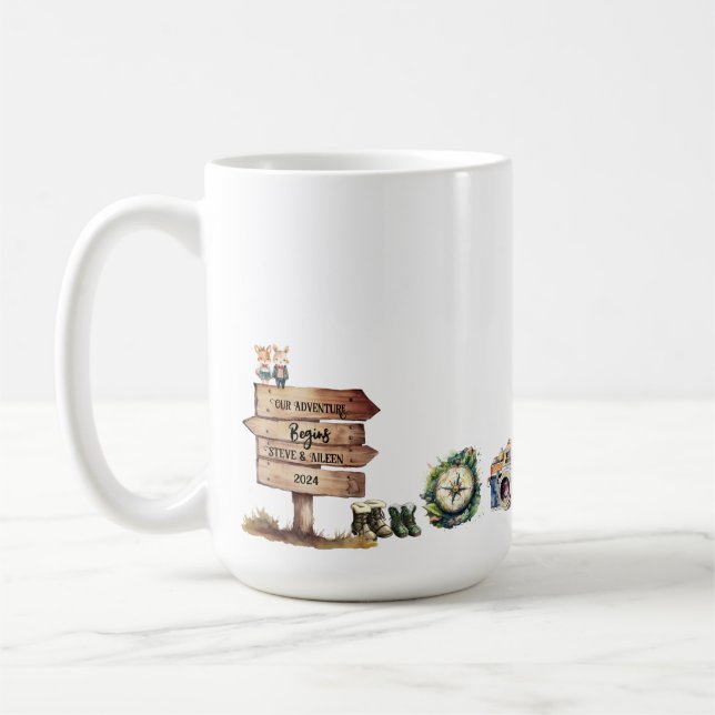 Cute Couple Adventure Begins Mountain Coffee Mug (Left)