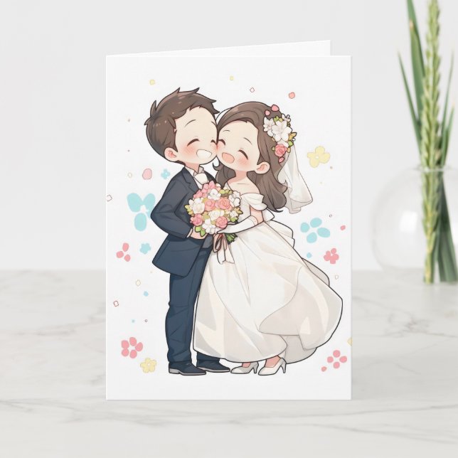Cute Couple Anime Wedding Holiday Card (Front)