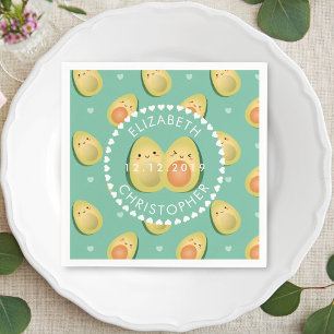 Cute Couple Avocados Let's Avocuddle Wedding Party Napkin