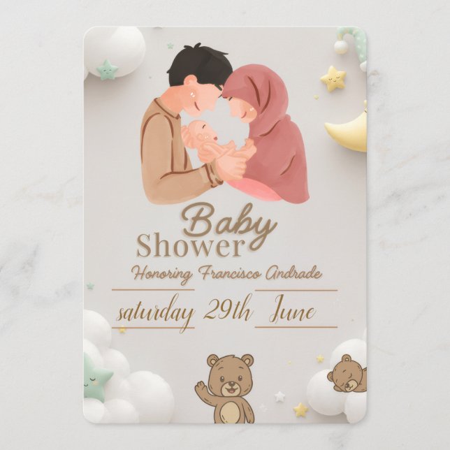 Cute Couple Baby Shower Invitation with Ted (Front)