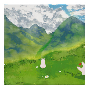 Cute Couple Bunny in Mountain View Glossy Poster
