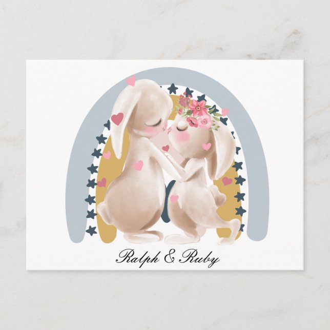 Cute Couple Bunny Rainbow Customised Gift Him Her  Postcard (Front)