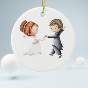 Cute Couple Christmas Wedding Ceramic Tree Decoration