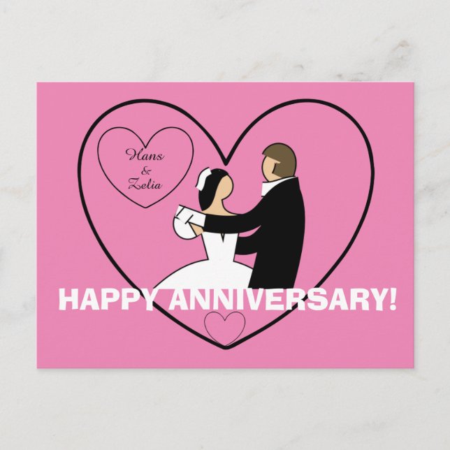 Cute Couple Dancing in Heart HAPPY ANNIVERSARY Postcard (Front)