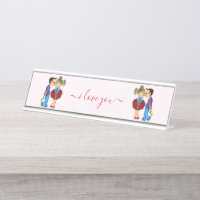 Cute Couple Desk Name Plate - I Love You