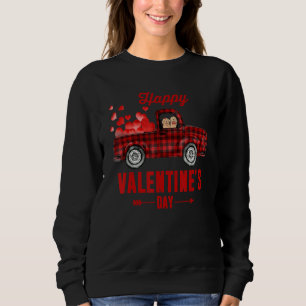 Cute Couple Dog Riding Red Plaid Truck Heart Valen Sweatshirt