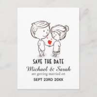 Cute Couple Drawing Save the Date Wedding