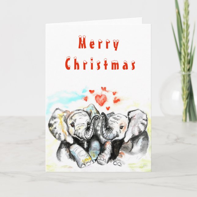 Cute Couple Elephant Family Christmas Card (Front)