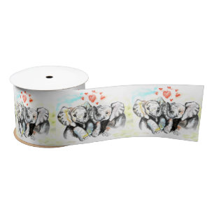 Cute Couple Elephant Ribbon Satin Ribbon